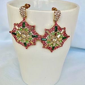 NEW Sparkly Drop Pink and Green Rhinestones Earrings